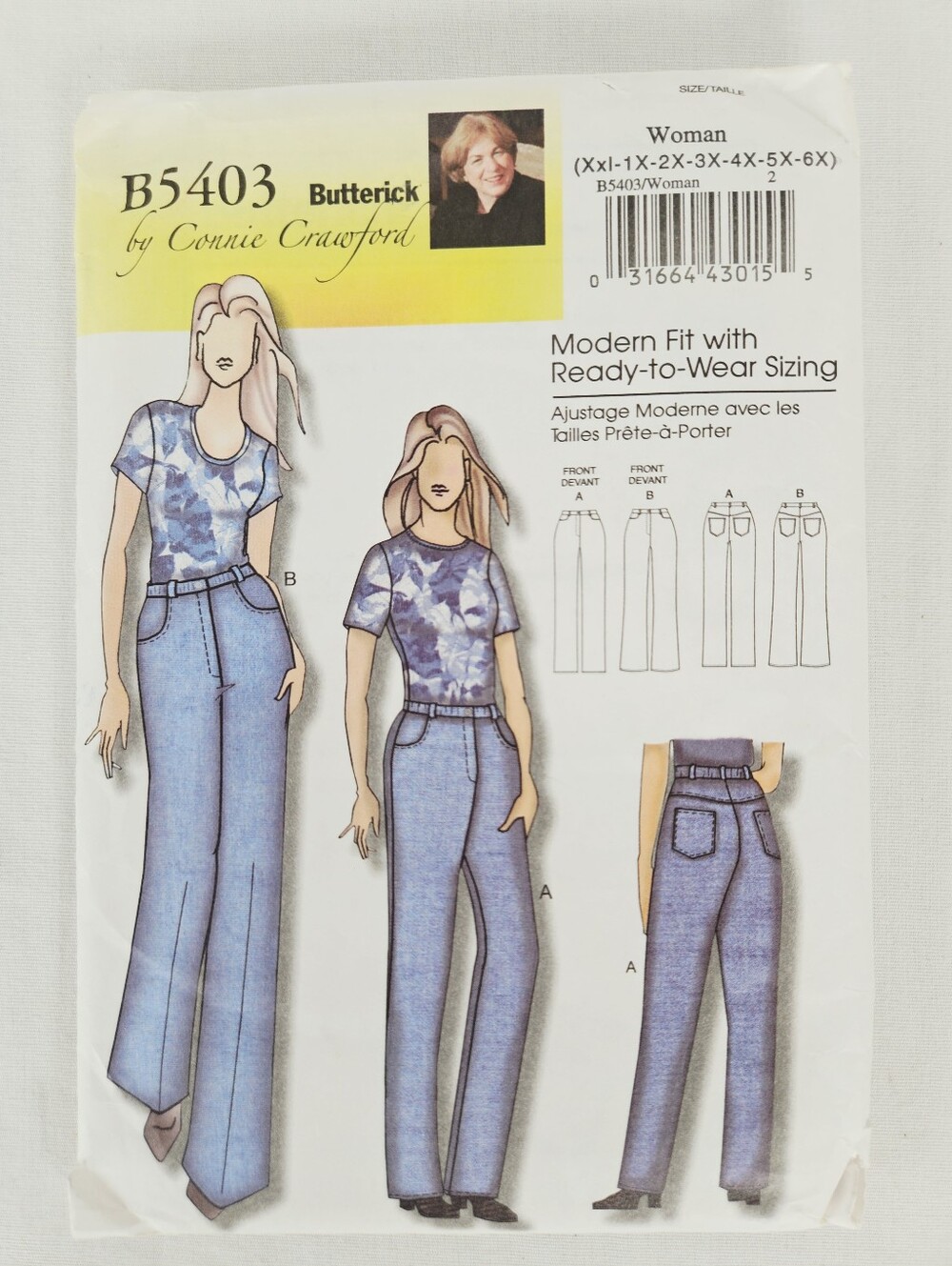 Butterick B5403 Connie Crawford Women's Jeans Sewing Pattern XXL-6X Uncut